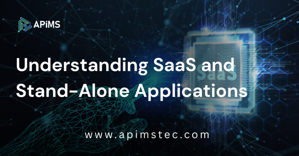Comparison between SaaS and stand-alone applications showing differences in access, cost, data storage, updates, and scalability