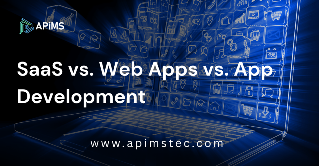 Visual comparison of SaaS, web applications, and app development.